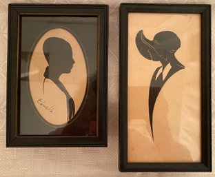 Vintage Antique Small Hand Cut Silhouettes Woman Wearing Hat & Young Boy (signed)