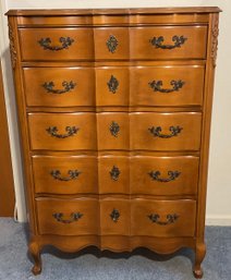 Vintage 5 Drawer Dresser, Blonde Solid Wood