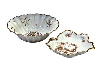 Two Beautiful Hand-painted Gilt/ivory Limoge France Bowls