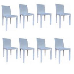 A Set Of 8 Leather Wrapped Dining Chairs In White - In The Style Of Maria Ye