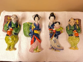 Set Of Asian Themed Wall Pockets