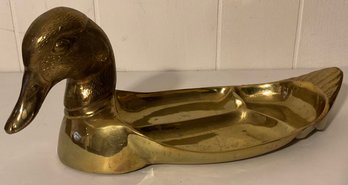 Vintage Solid Brass Duck Head Divided Tray, Dish