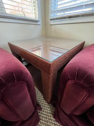 Fabric Covered End Table, With Glass Top, Square