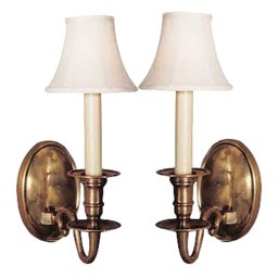 A Pair Of Antiqued Brass Visual Comfort Grosvenor House Single Sconces