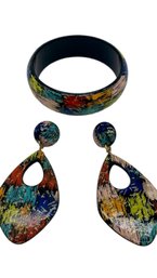 Vintage Painted Earring & Bangle Set