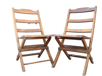 Pair Of Vintage Heywood-Wakefield Wooden Folding Chairs.