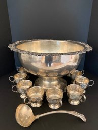 Vintage Silverplate Punch Bowl & Sheffield Cups