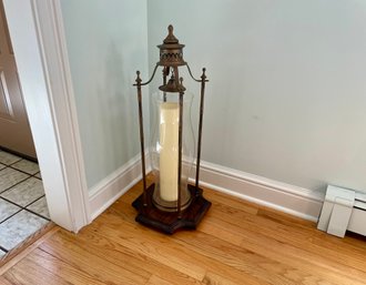 Large Brass & Glass Lantern With Tall Pillar Candle