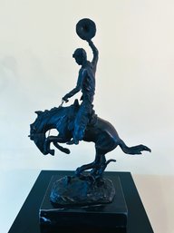 Cowboy Rider / Bronze Sculpture On Marble Base