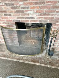 Bow Front Brash And Mesh Fire Place Screen With Tools