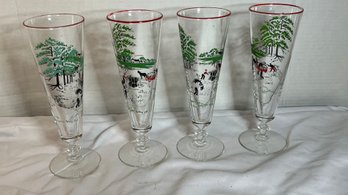 Set Of 4 Libby Farm Scene Pilsner Beer Glasses