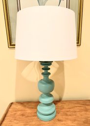 Pair Of Turquoise Table Lamps With White Shades