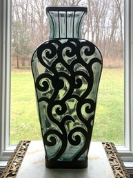 Vintage Large Metal & Bubbled Glass Caged Or Imprisoned Floor Vase