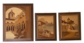 Three Inlaid Wood Wall Plaques From Sorrento Italy