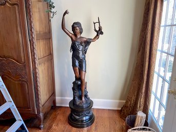 Bronze Female Statue Holding A Lyre