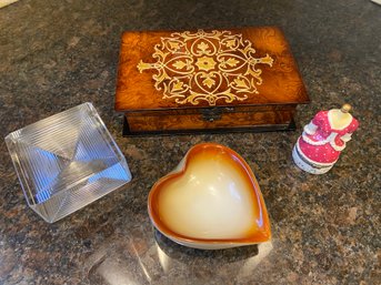 Decorative Glass, Ceramic Hinged Trinket Box, Heart Shaped Glass Bowl, Jewelry Box