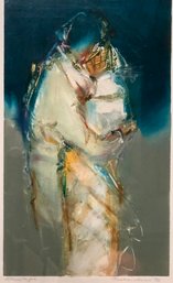 JEAN RICHARDSON ABSTRACT MONOTYPE: Signed 1995, Native American Man & Woman Embracing, Kissing, Print, Artwork