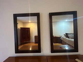 Pair Of Oriental Style Wooden Carved Mirrors