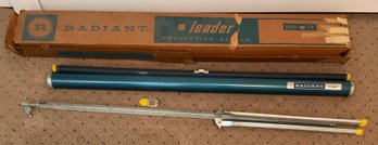 Vintage Radiant Leader Projection Screen, Stand Tripod & Box.