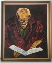 Signed VASR Oil On Canvas, Man Reading A Book.