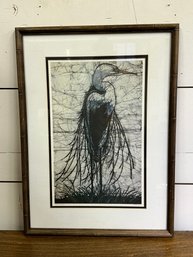 A Framed Pencil Signed Limited Edition Heron