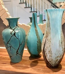 Trio Of  Blue Toned Large Vases