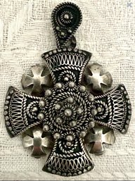 Vintage Ornate 950 Sterling Silver Pendant - Jerusalem Etruscan Cannetille Maltese Cross Crusader