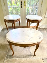 Set Three Vintage French Style Marble Top Tables (W2)