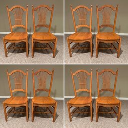 Set Of Eight Wheat Back Oak Dining Chairs