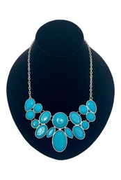 Silver Tone Necklace With Acrylic Blue Stones