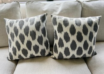 2 Fabric Pillows In Gray And White Ikat Pattern With Down Inserts