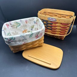 2 Longaberger Baskets ~ Handle And Lined With Lid ~