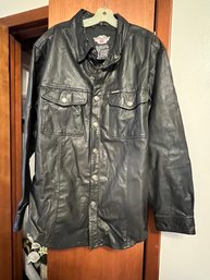 Authentic Mens Harley Davidson Leather Shirt Style Insulated Leather Snap Close Jacket, EXCELLENT Condition