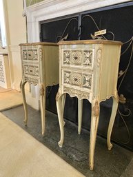 PAIR Petite Antique French Carved Marble Side Tables