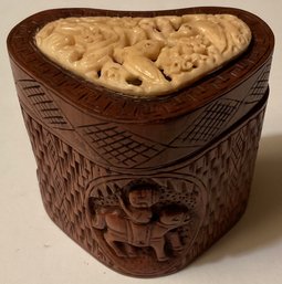 Vintage Hand Carved Wooden Heart Keepsake Box