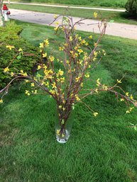 Faux Forsythia Branches In Glass Vase