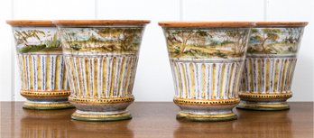 Set Of Four Charming Italian Deruta Majolica Jardinieres