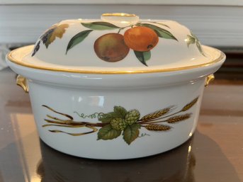 Evesham, Royal Worcester, Covered Casserole Dish, With Gold Knob Handle,