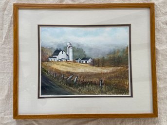 Farm Landscape Watercolor Painting Signed Carol Kelly Local Artist 21x17'