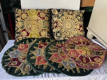 Stunning Large Handmade Round Velvet Throw Beaded Pillow Covers Ans Square With Inner Pillows