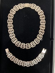 Sterling Silver Wide, Heavy Choker With Matching Bracelet