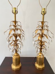 PAIR Tall Gilt & Crystal Vine Lamps