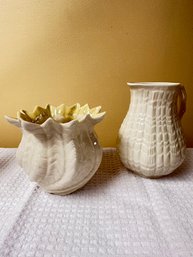 Belleek, Tridacna Cob Lustre Vase, With Lustre Handled Pitcher