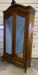 Antique Mirror Door Walnut Armoire With Four Shelves