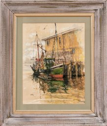 Devoe  Watercolor On Paper  Fishing Boats At Dock