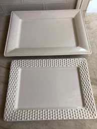 Two White Serving Platters