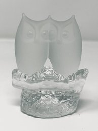 Vintage Reijmyre Sweden Clear And Frosted Glass Owl Figural Paperweight