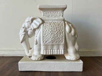 Vintage All White Porcelain Elephant Plant Stand / Side Table