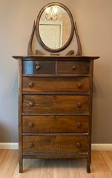 Solid Wood Highboy Dresser With Oval Shaped Mirror