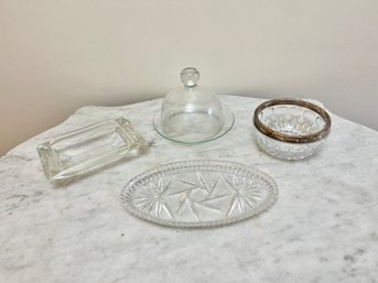 Crystal Pinwheel Cut Glass Dish, Rectangular & Round Glass Serving Dishes